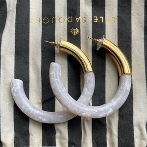 Lele Sadoughi Large Marbled White and Gold Acetate Statement Hoop Earrings